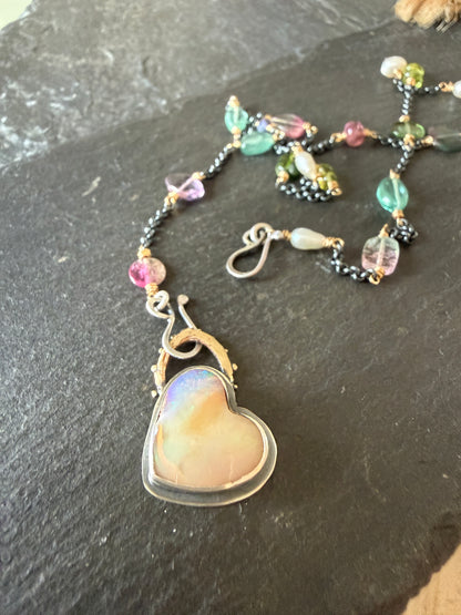 Heart Necklace with Gemstone Chain