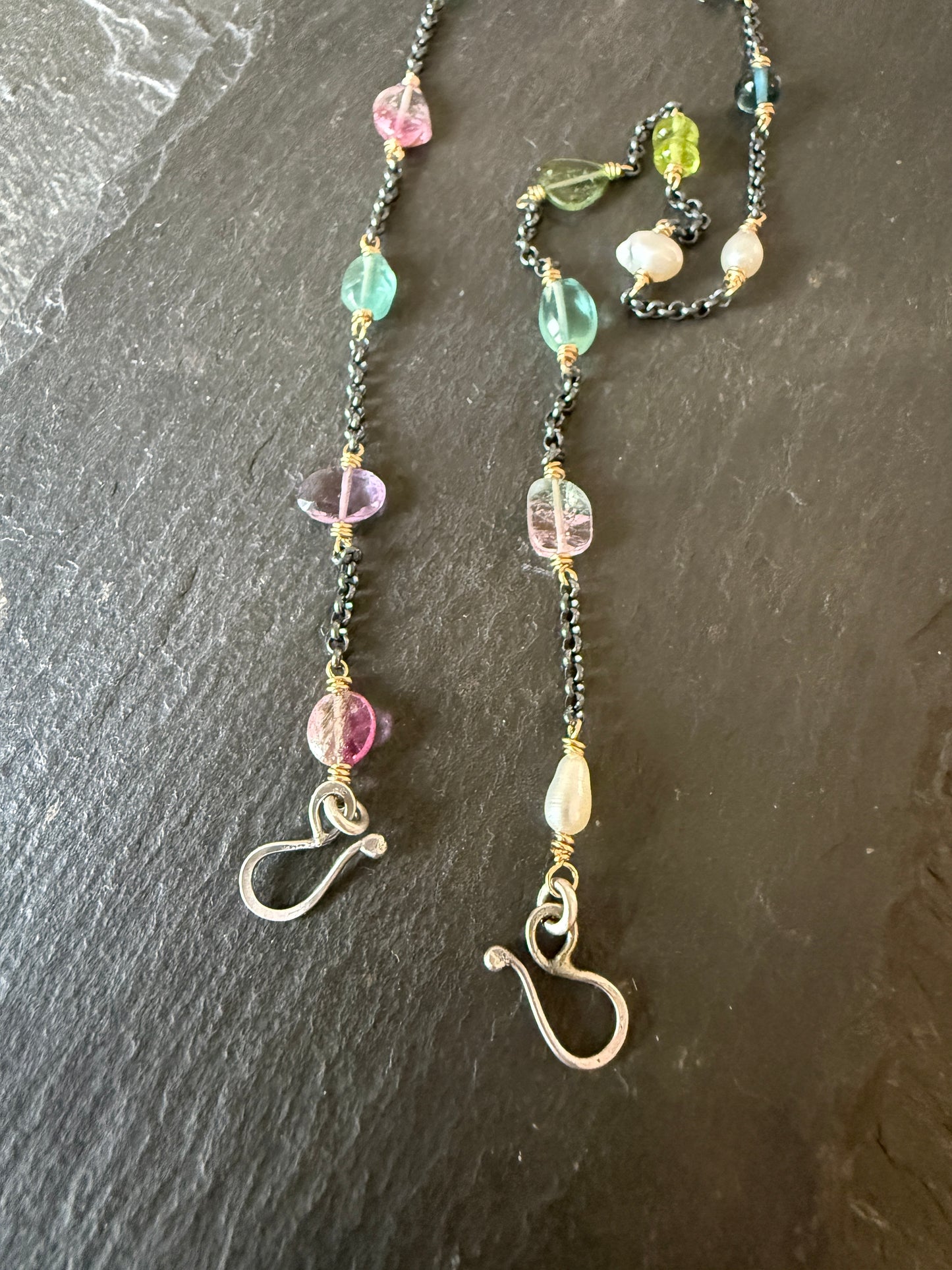 Heart Necklace with Gemstone Chain