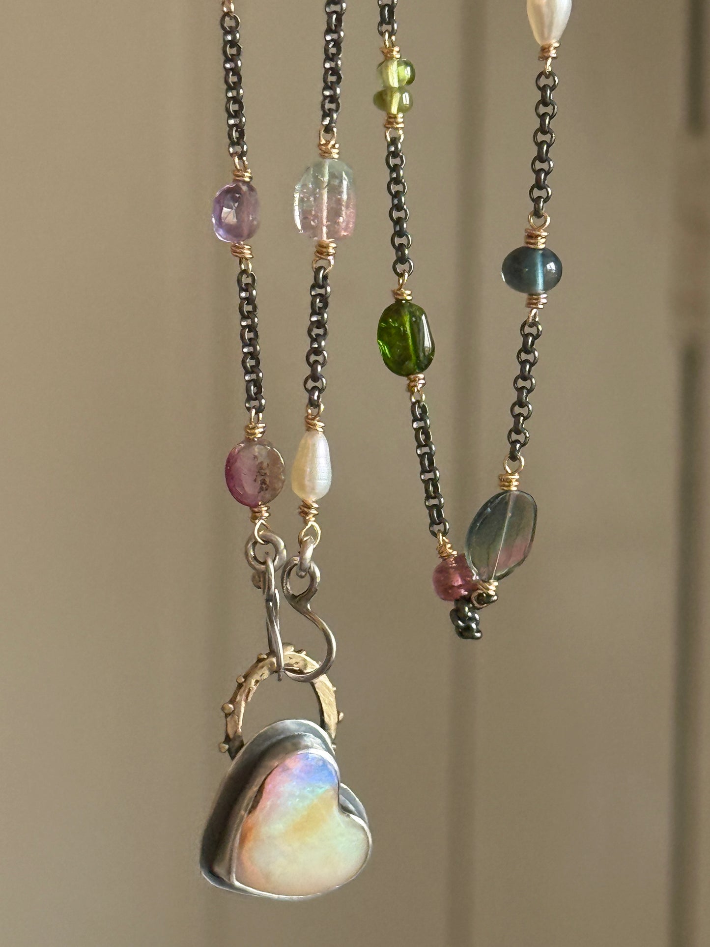 Heart Necklace with Gemstone Chain