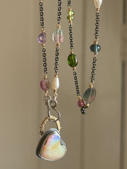 Heart Necklace with Gemstone Chain