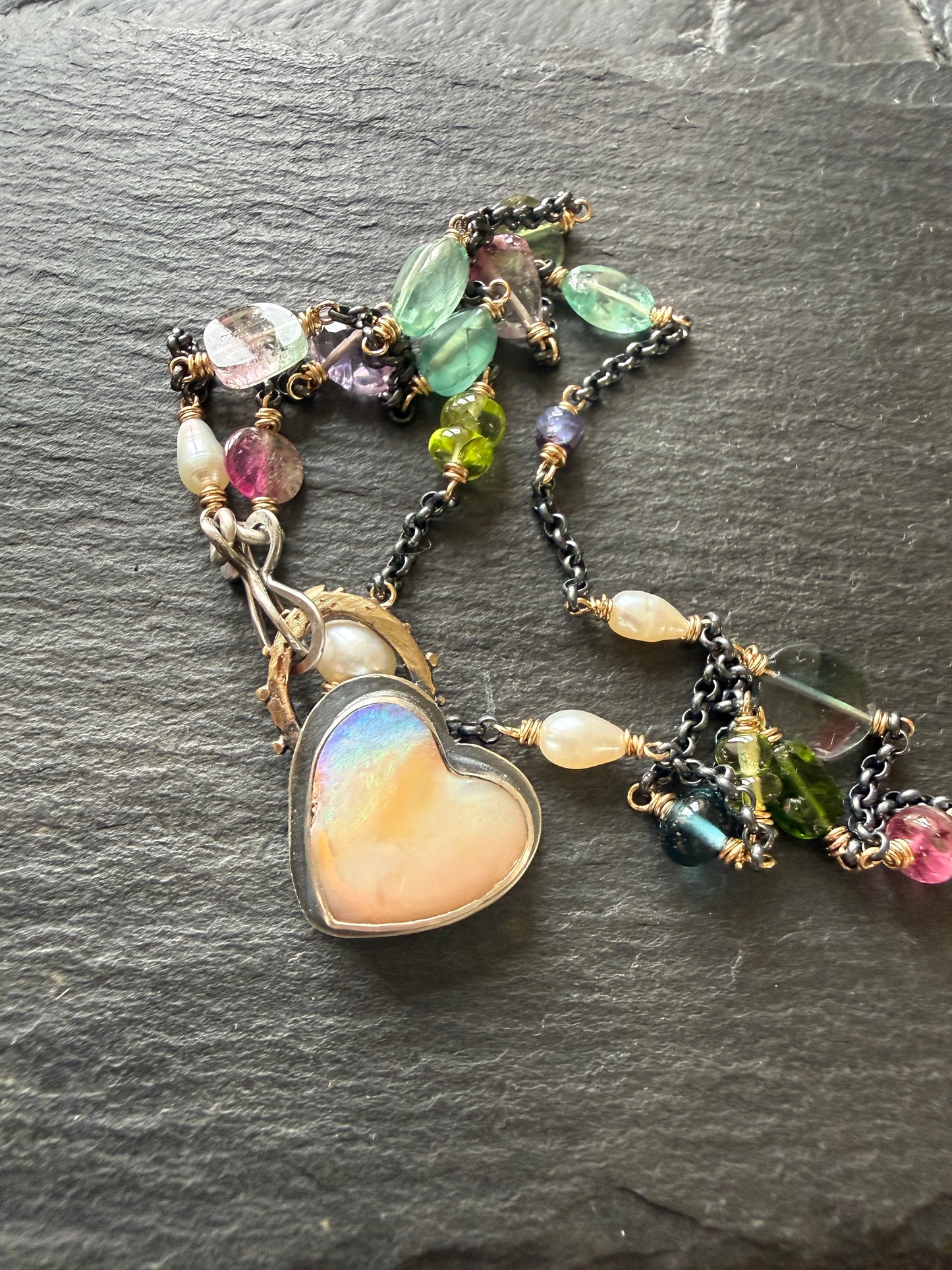 Heart Necklace with Gemstone Chain