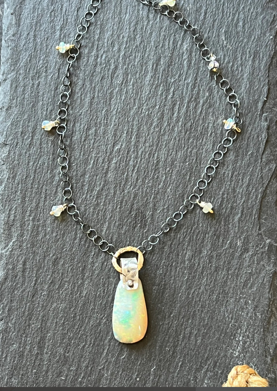 Australian Boulder Pipe Crystal opal necklace