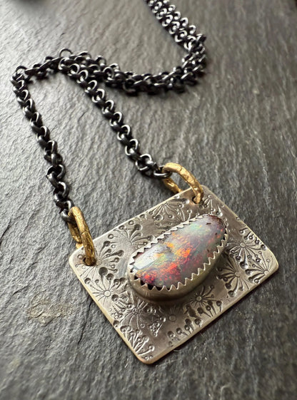 Beautiful pink and purple boulder opal. bezel set necklace, gemstone jewellery