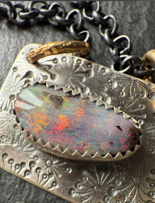 Beautiful pink and purple boulder opal. bezel set necklace, gemstone jewellery