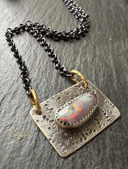 Beautiful pink and purple boulder opal. bezel set necklace, gemstone jewellery