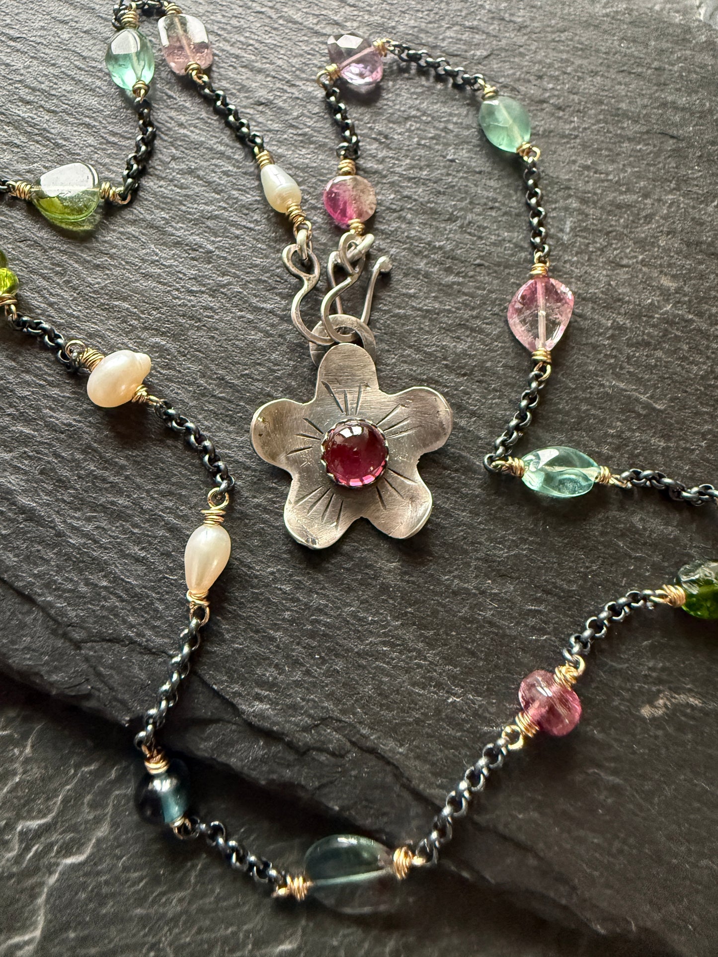 Heart Necklace with Gemstone Chain