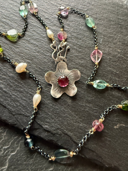 Heart Necklace with Gemstone Chain