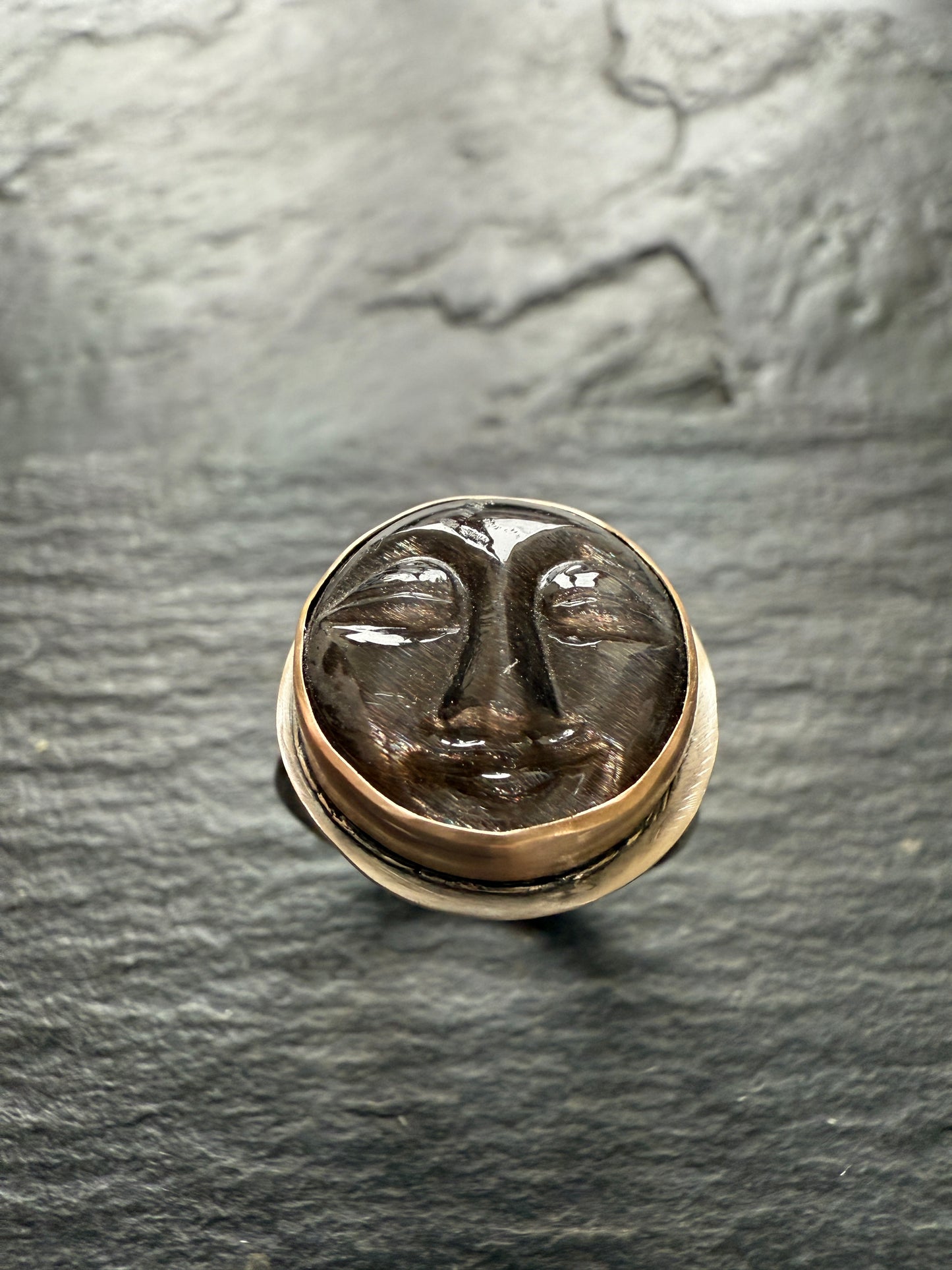 Obsidian moon face ring