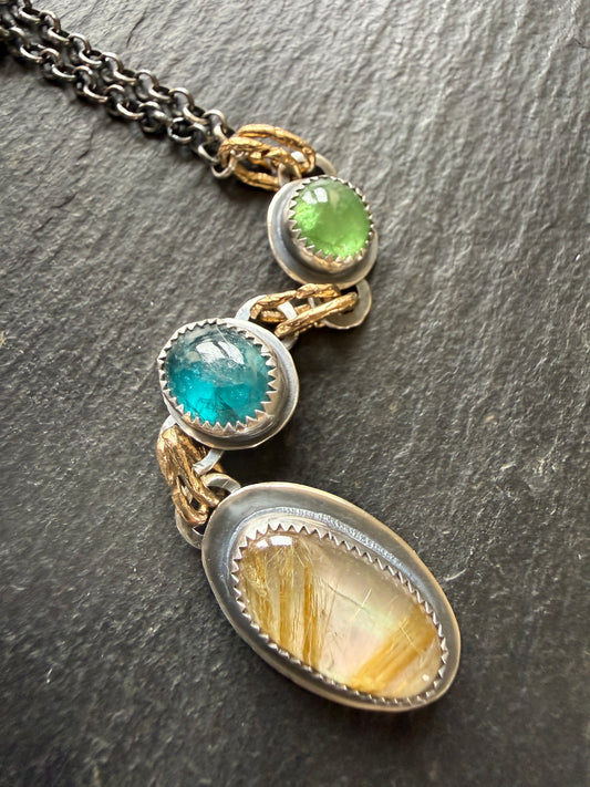 Quartz Triple Pendant Necklace