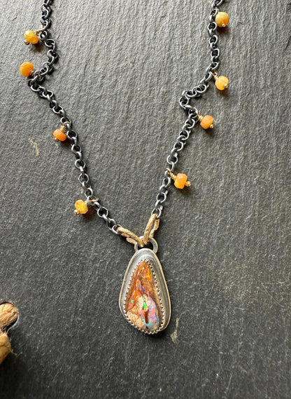 Opal necklace with wire wrapped Ethiopian opals