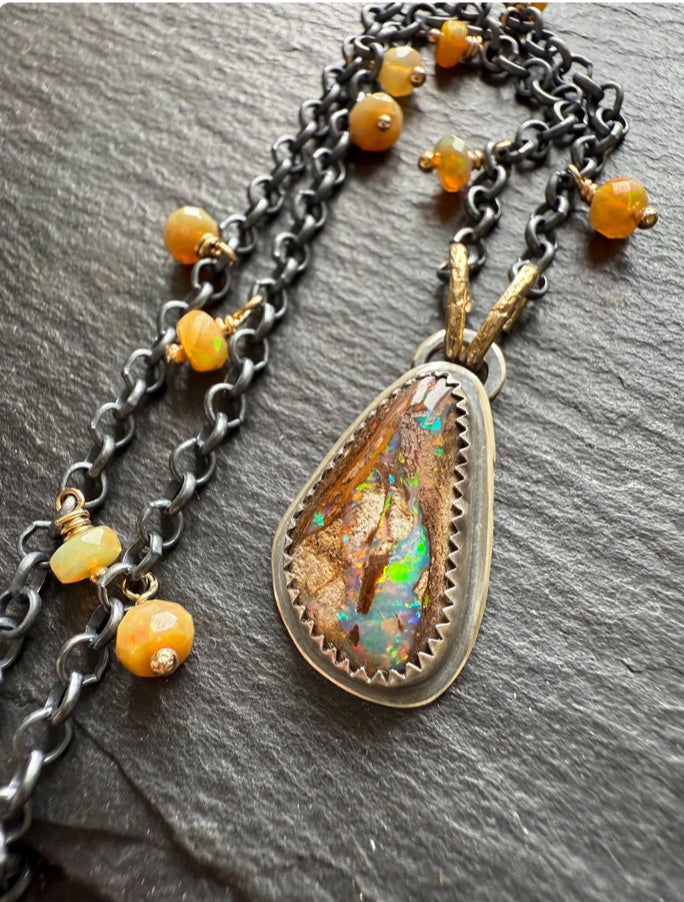 Opal necklace with wire wrapped Ethiopian opals