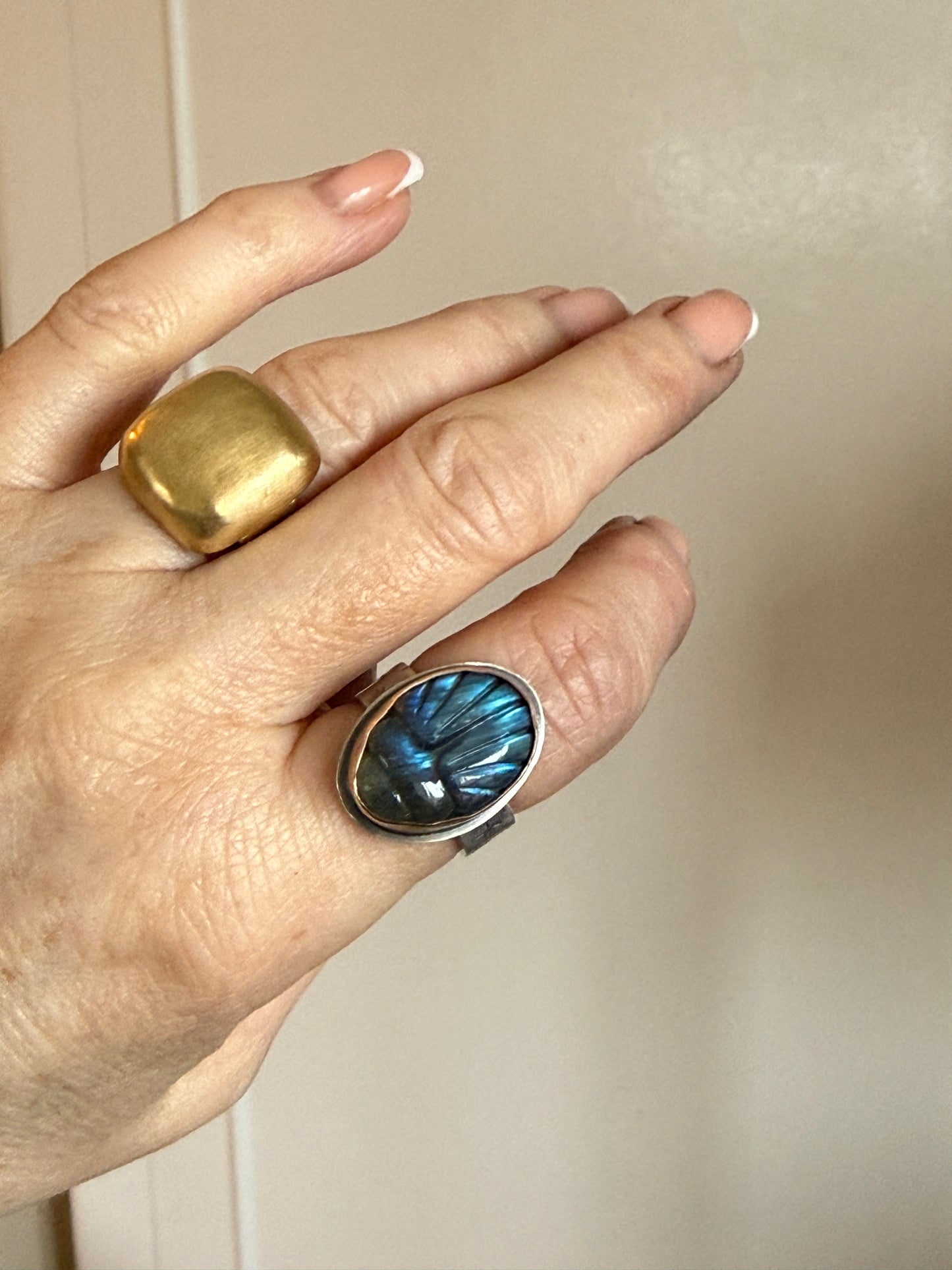 Labradorite Scarab Ring