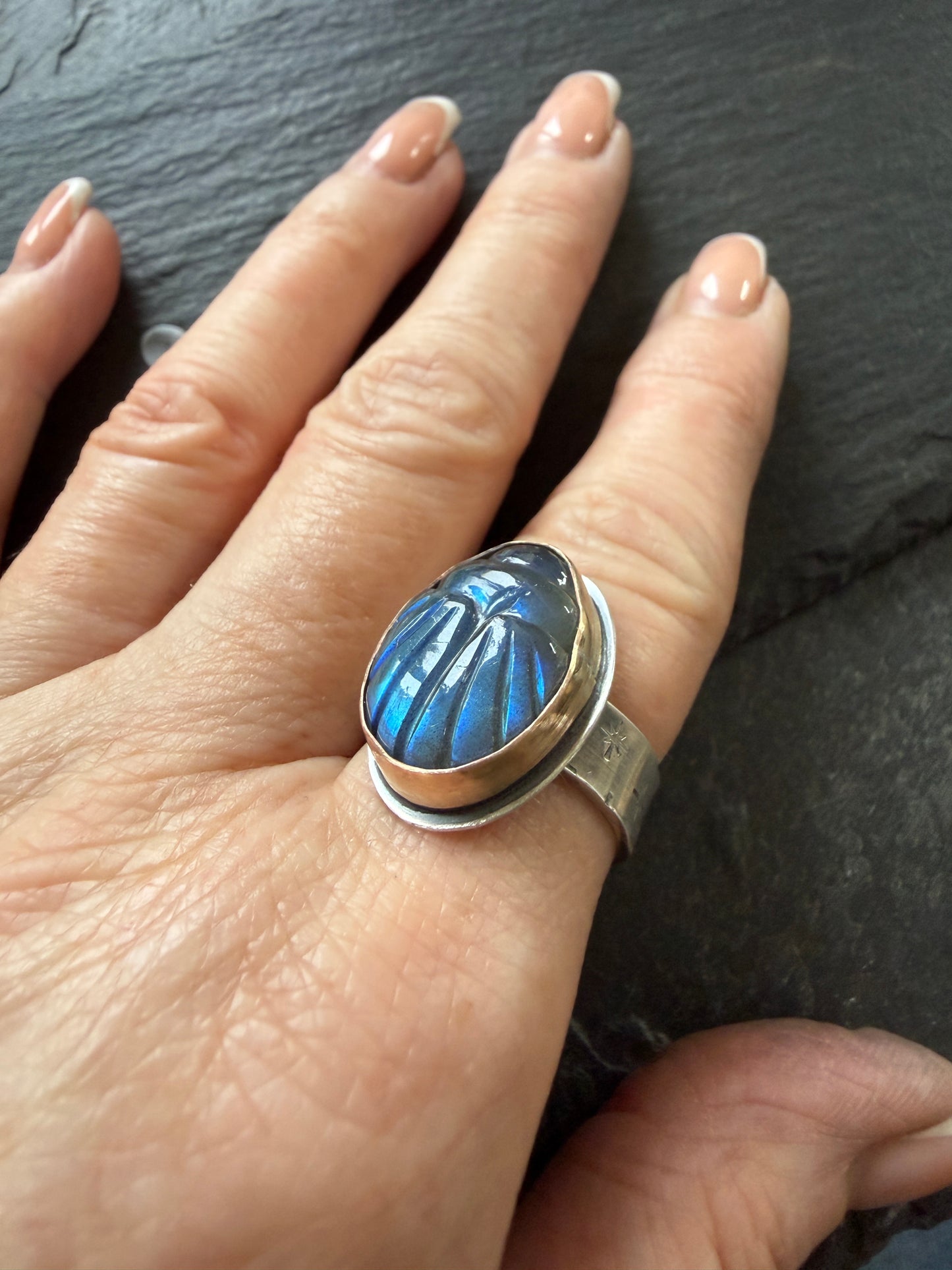Labradorite Scarab Ring