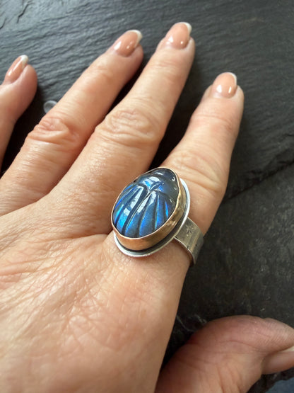 Labradorite Scarab Ring
