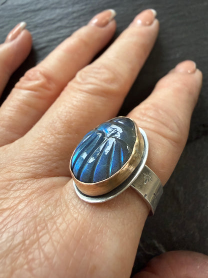 Labradorite Scarab Ring