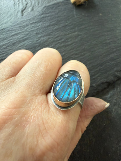 Labradorite Scarab Ring