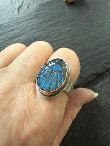 Labradorite Scarab Ring