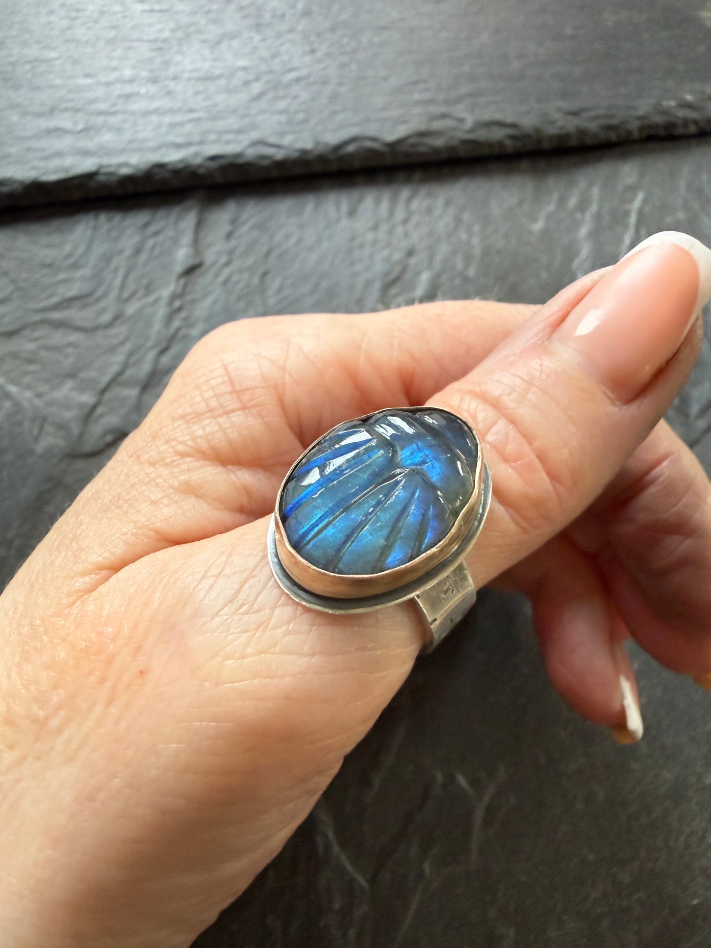 Labradorite Scarab Ring