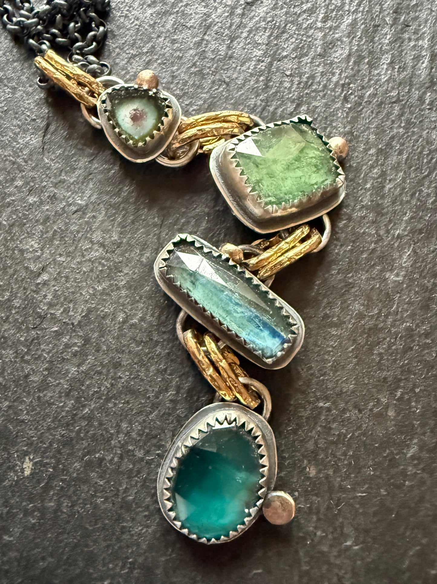 Tourmaline and Kyanite Multi Charm Pendant
