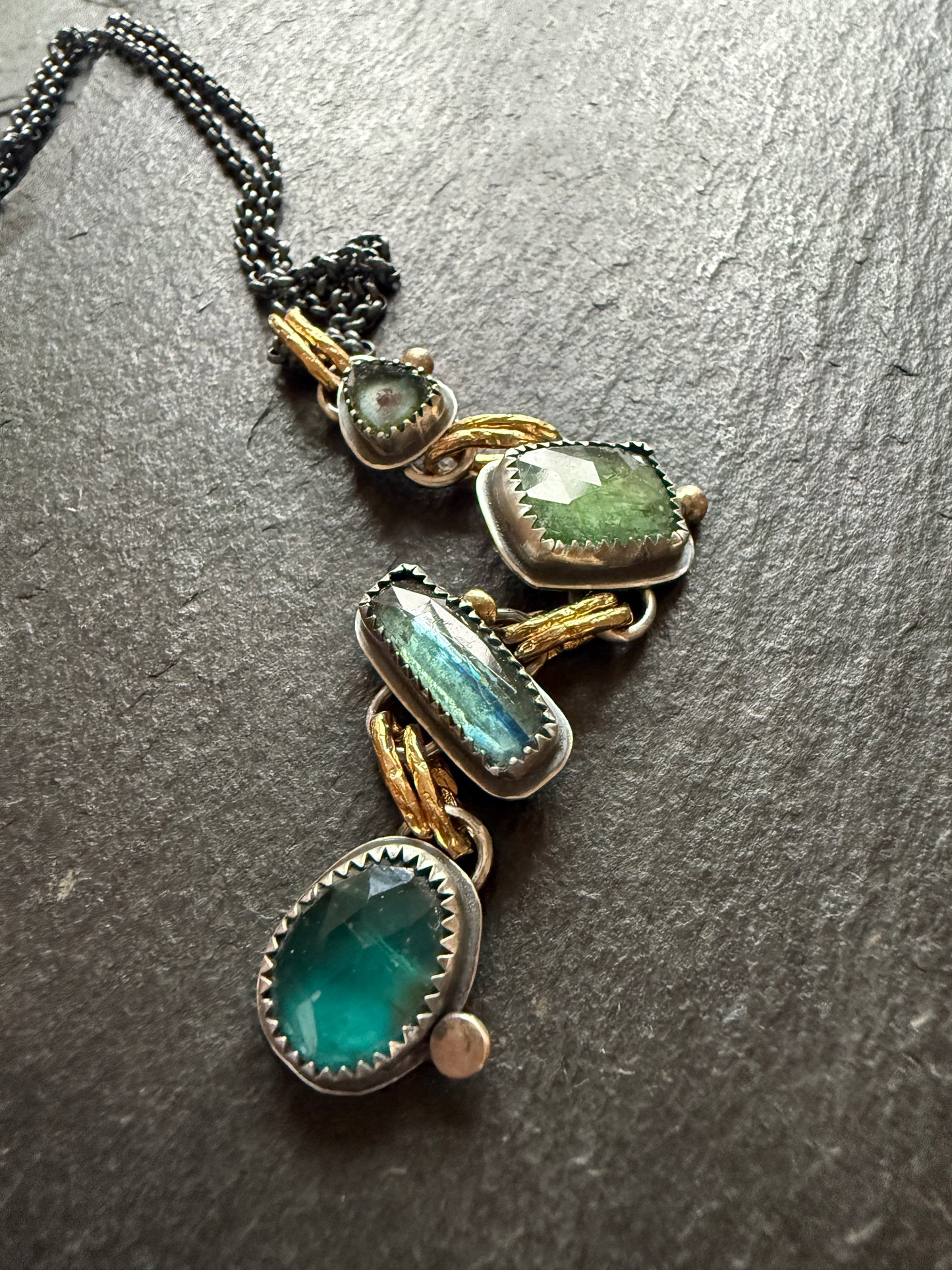 Tourmaline and Kyanite Multi Charm Pendant