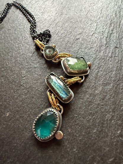 Tourmaline and Kyanite Multi Charm Pendant