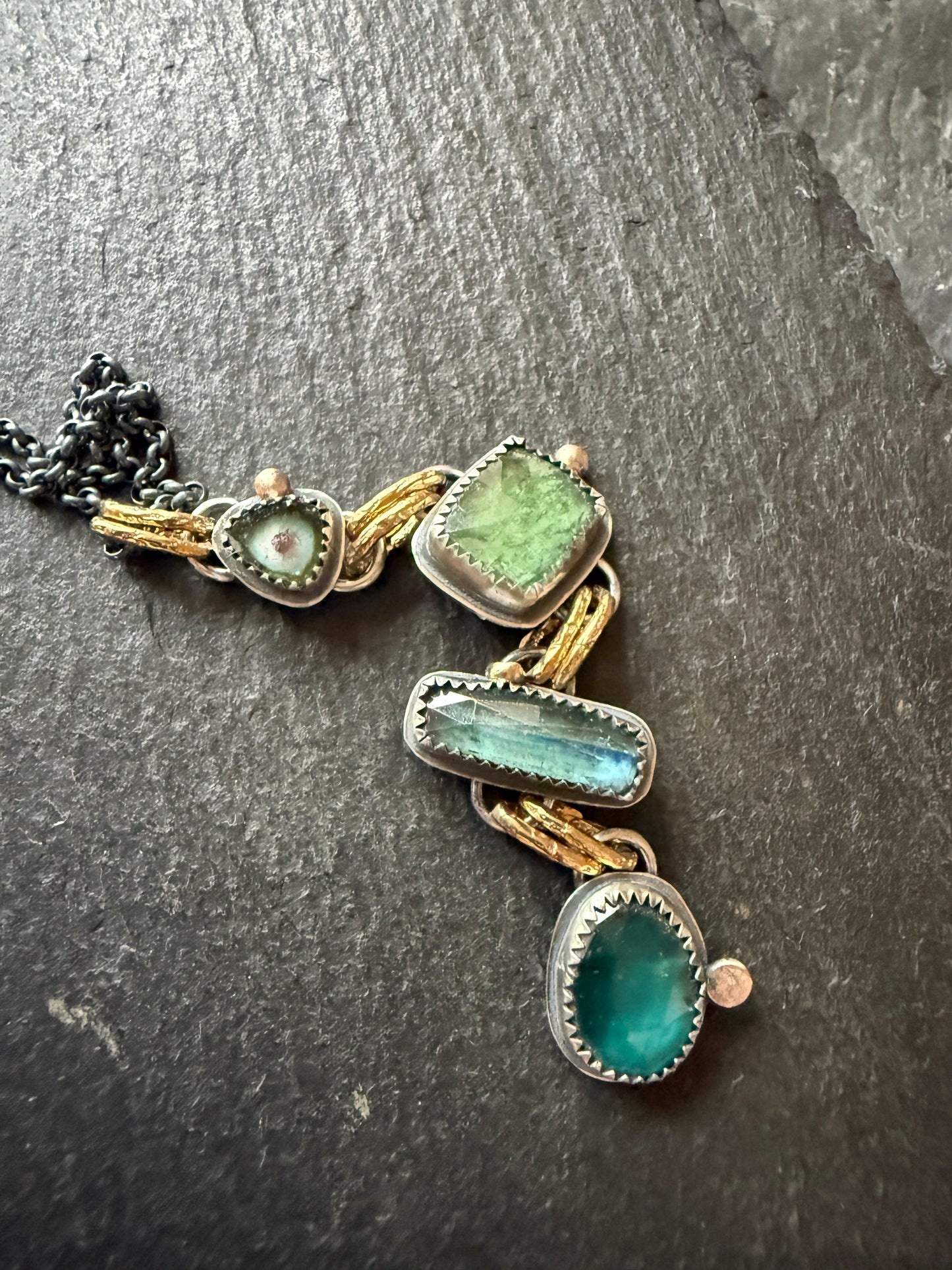 Tourmaline and Kyanite Multi Charm Pendant