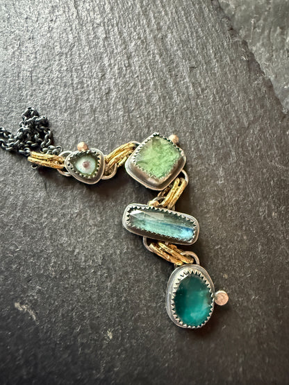 Tourmaline and Kyanite Multi Charm Pendant