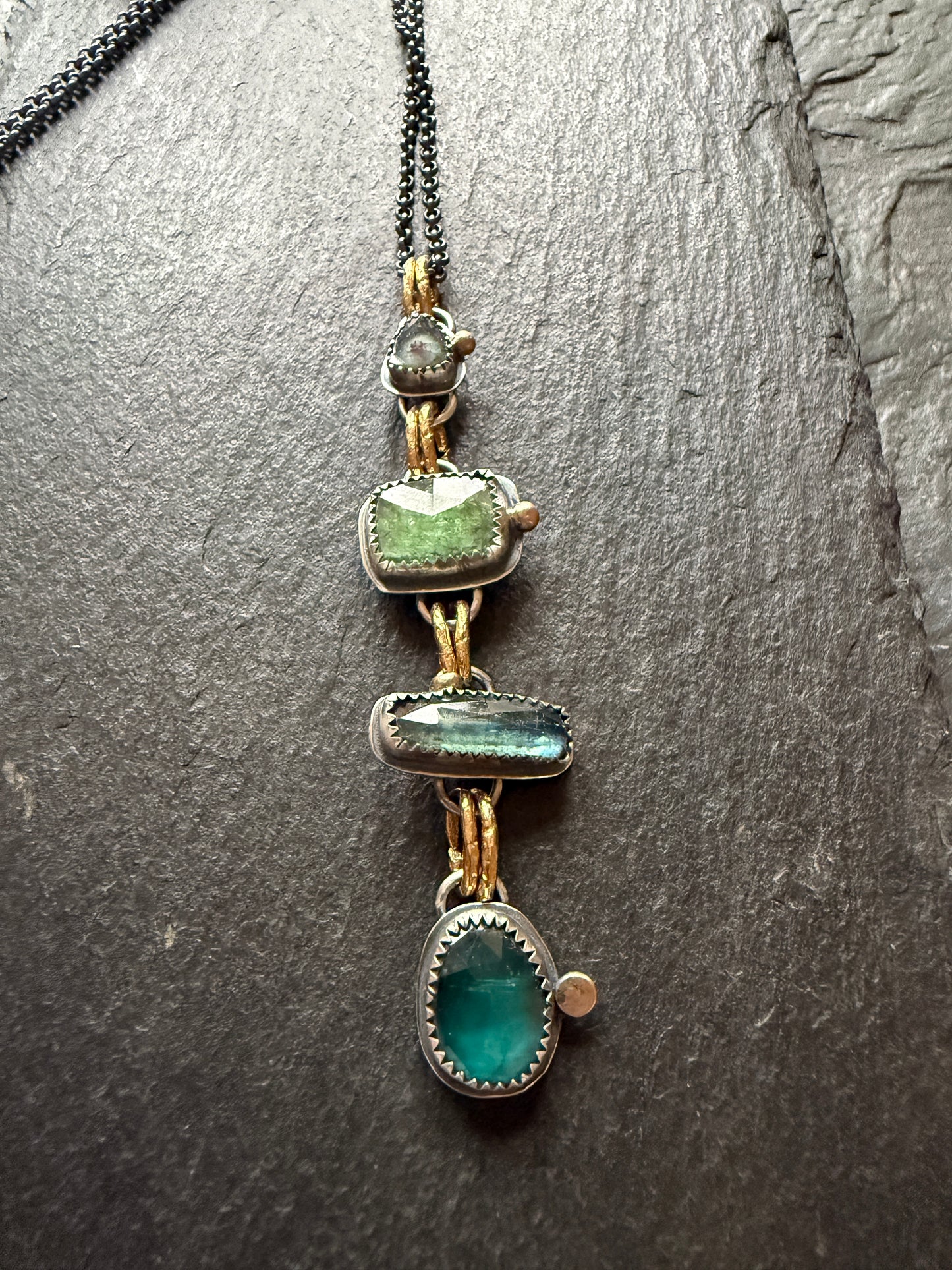 Tourmaline and Kyanite Multi Charm Pendant
