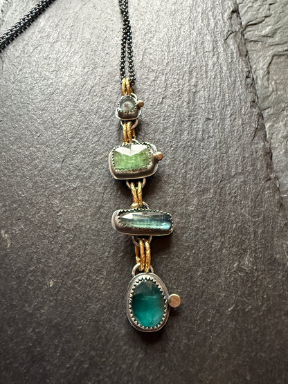 Tourmaline and Kyanite Multi Charm Pendant