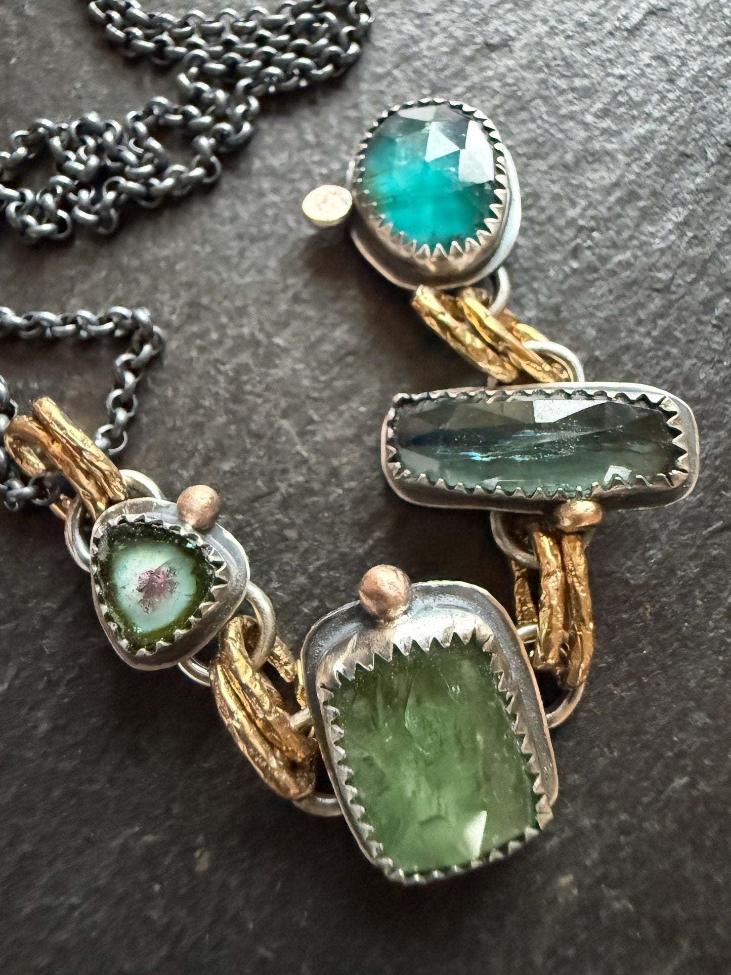 Tourmaline and Kyanite Multi Charm Pendant