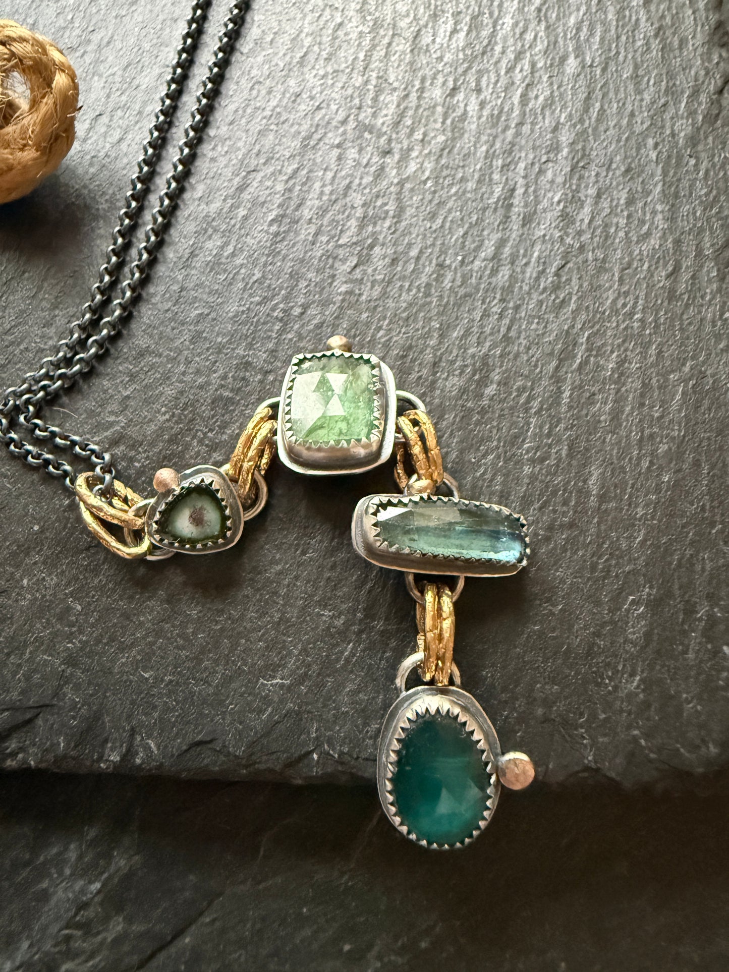 Tourmaline and Kyanite Multi Charm Pendant