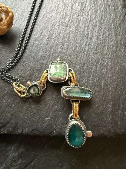 Tourmaline and Kyanite Multi Charm Pendant