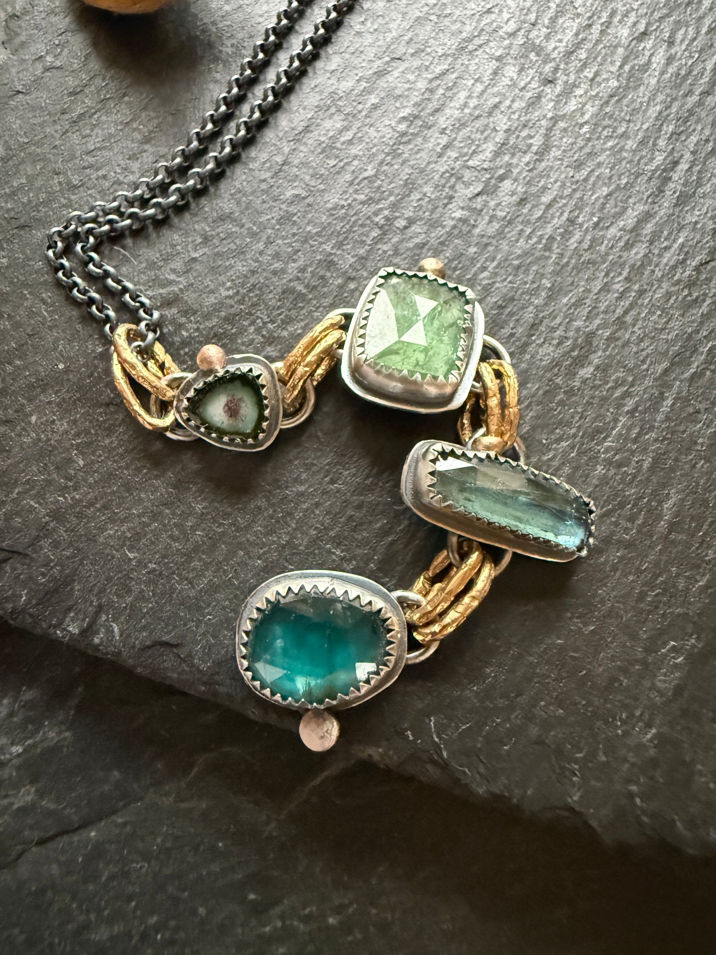 Tourmaline and Kyanite Multi Charm Pendant