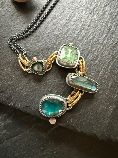 Tourmaline and Kyanite Multi Charm Pendant