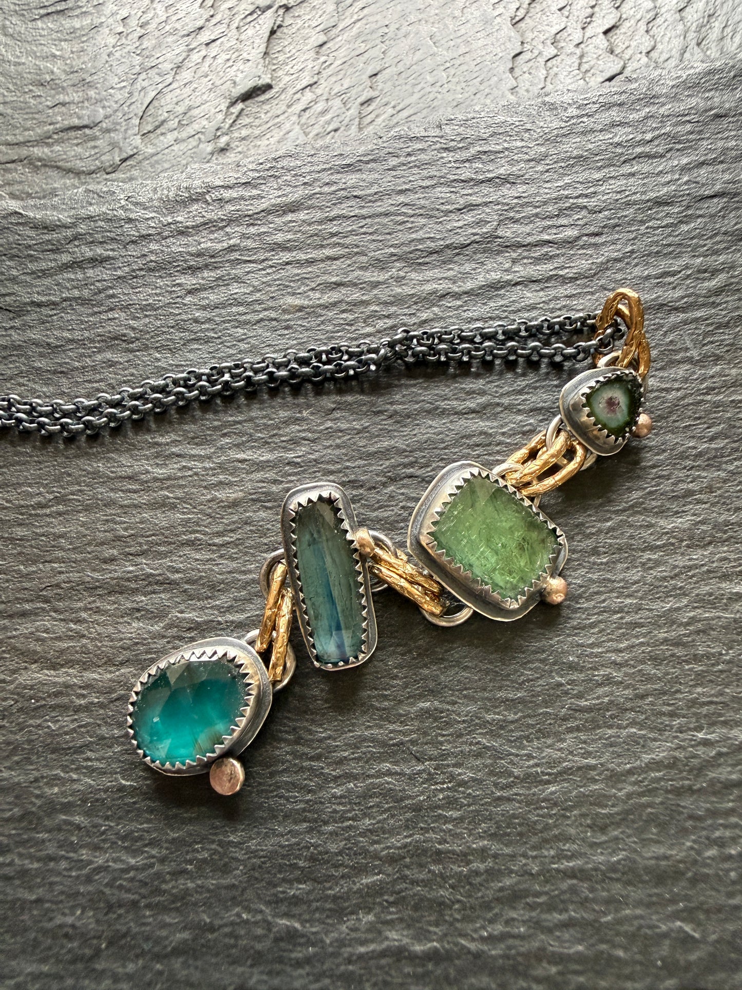 Tourmaline and Kyanite Multi Charm Pendant