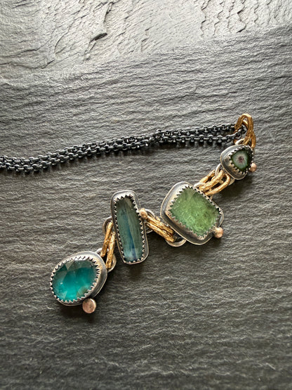 Tourmaline and Kyanite Multi Charm Pendant