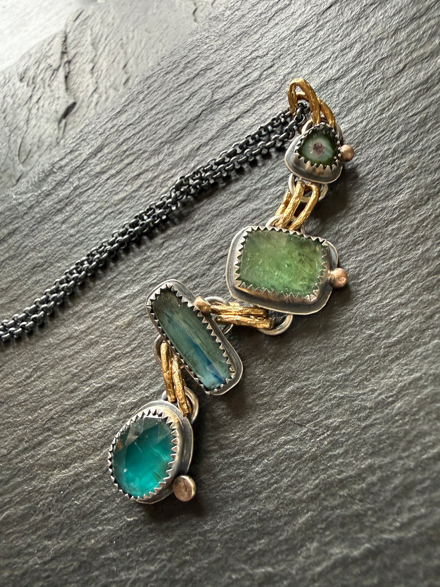 Tourmaline and Kyanite Multi Charm Pendant
