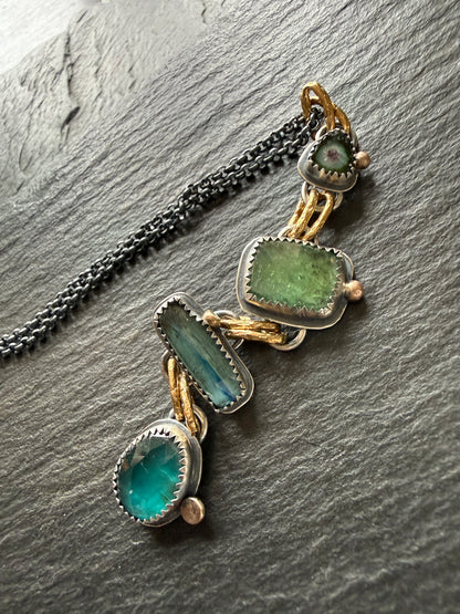 Tourmaline and Kyanite Multi Charm Pendant