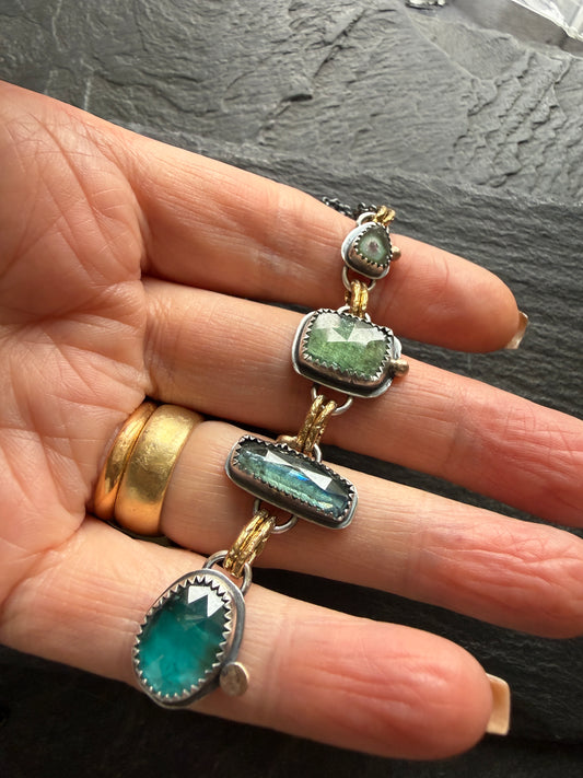 Tourmaline and Kyanite Multi Charm Pendant