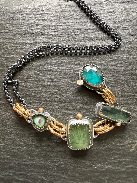 Tourmaline and Kyanite Multi Charm Pendant