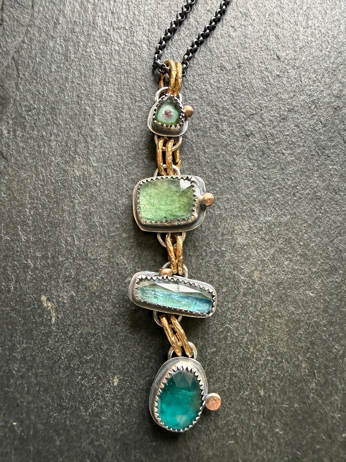 Tourmaline and Kyanite Multi Charm Pendant