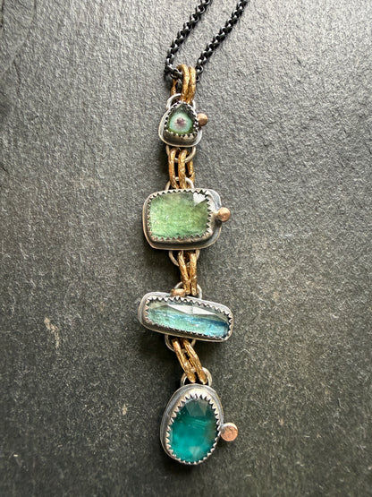 Tourmaline and Kyanite Multi Charm Pendant