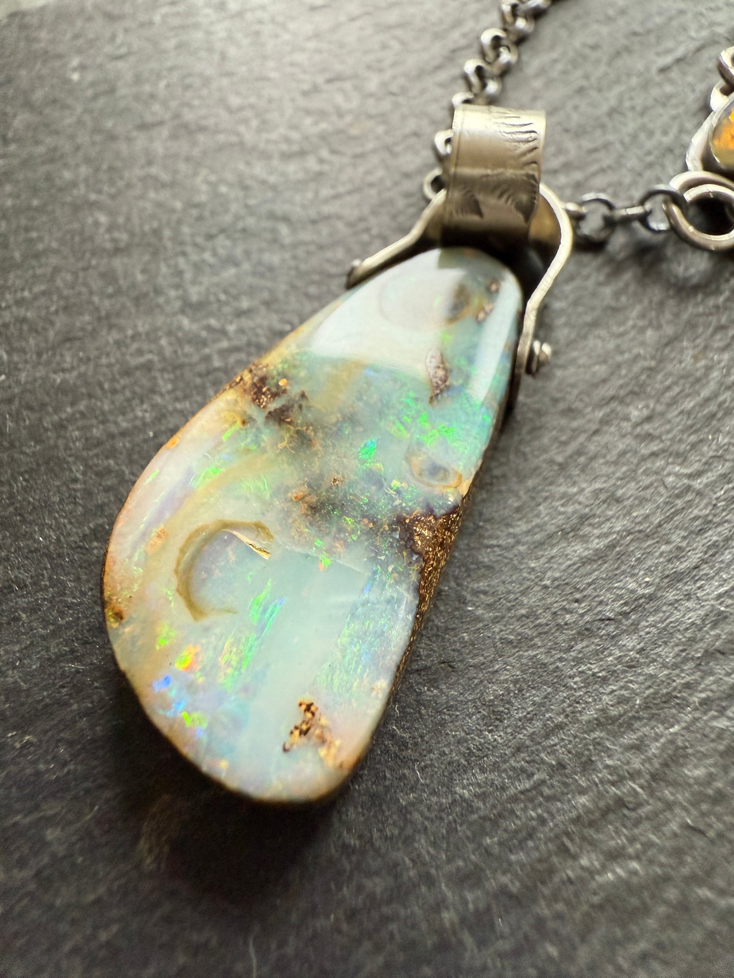 Long Boulder Opal Pendant Necklace