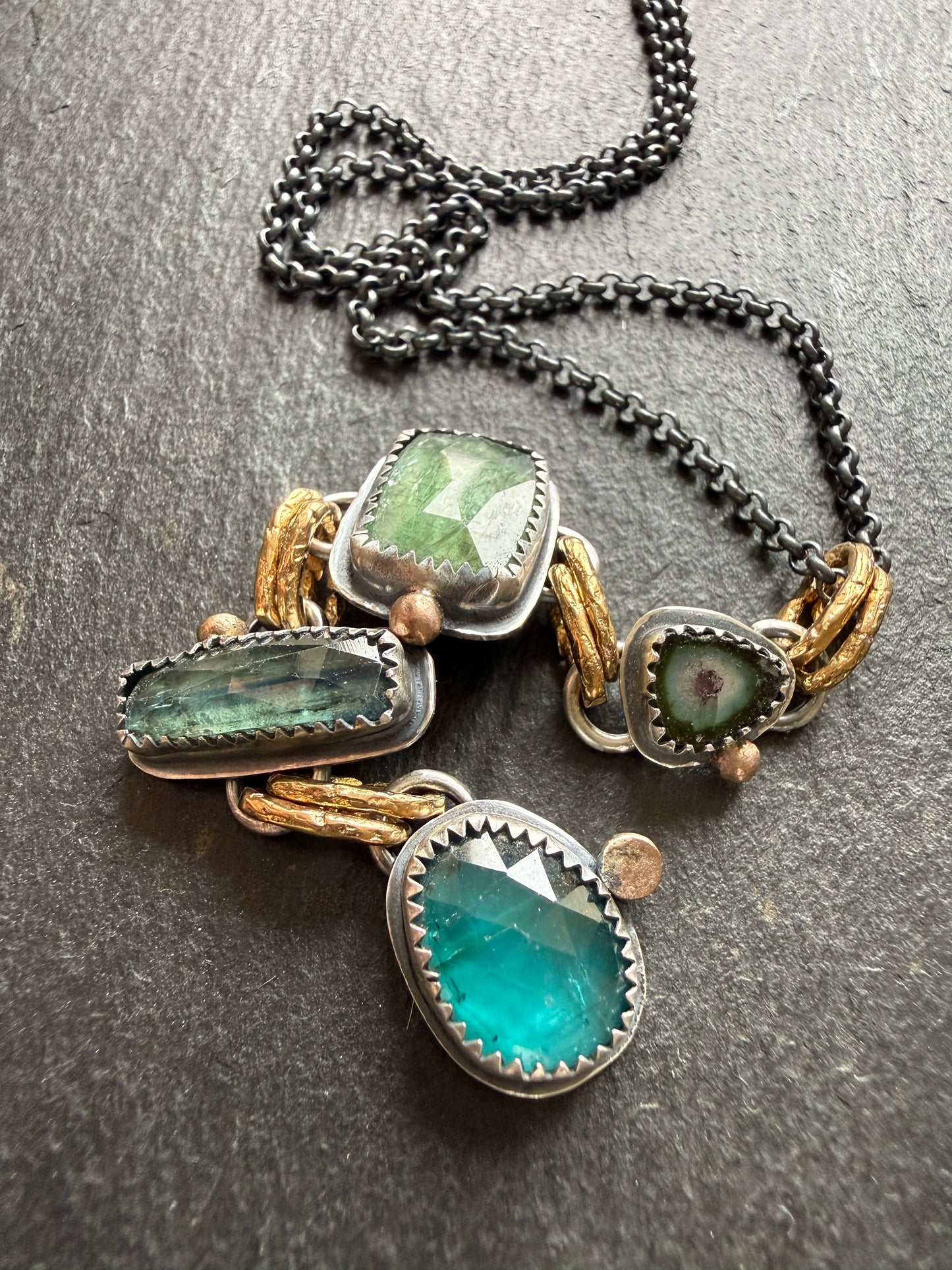 Tourmaline and Kyanite Multi Charm Pendant
