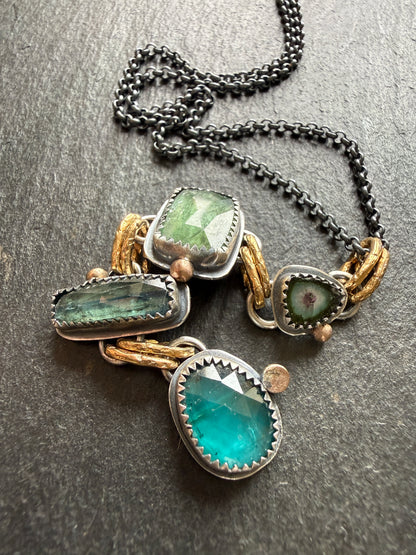 Tourmaline and Kyanite Multi Charm Pendant