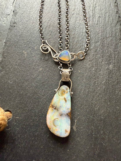 Long Boulder Opal Pendant Necklace