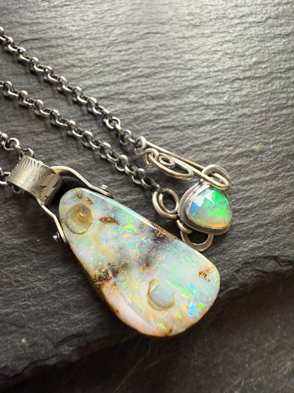 Long Boulder Opal Pendant Necklace