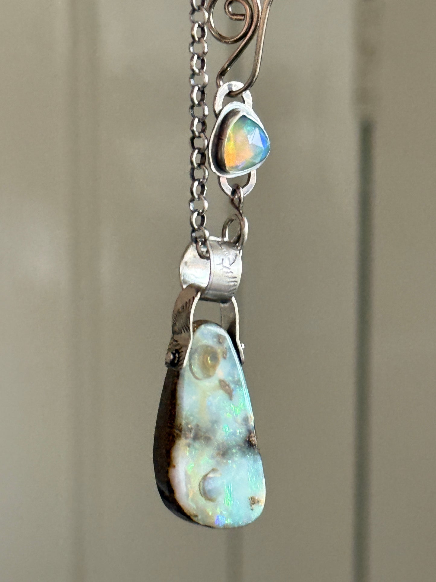 Long Boulder Opal Pendant Necklace