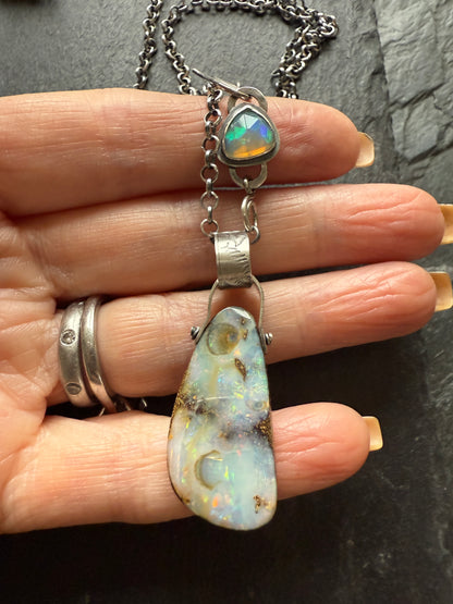 Long Boulder Opal Pendant Necklace