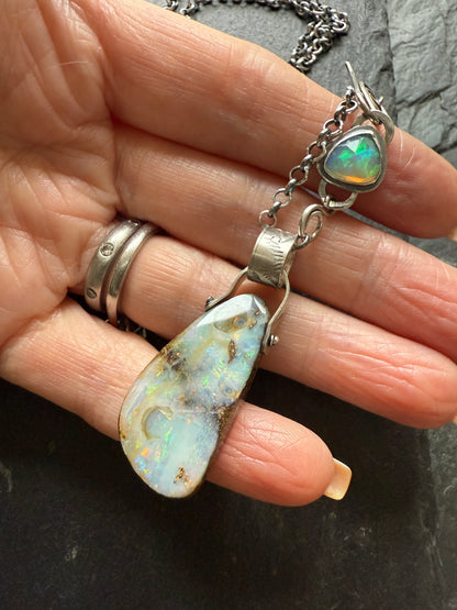 Long Boulder Opal Pendant Necklace